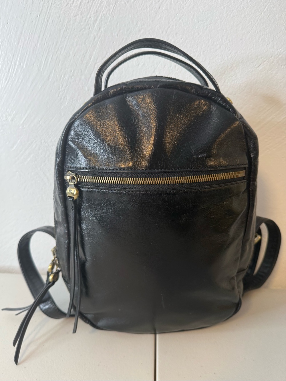 HOBO Black Leather Mini Backpack with Gold Hardware